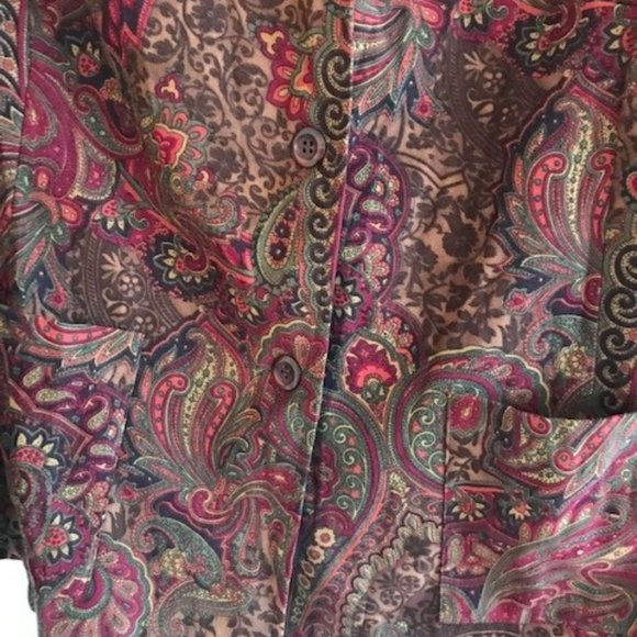 Susan Graver Shirt Jacket Large Brown Paisley - Picture 3 of 6